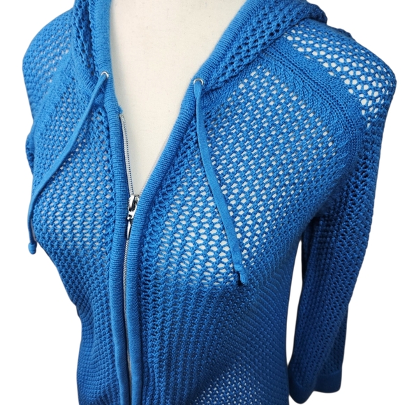 Chico's Vibrant Blue Loose Knit Hoodie Cover Up Size 1 Small - Picture 5 of 9